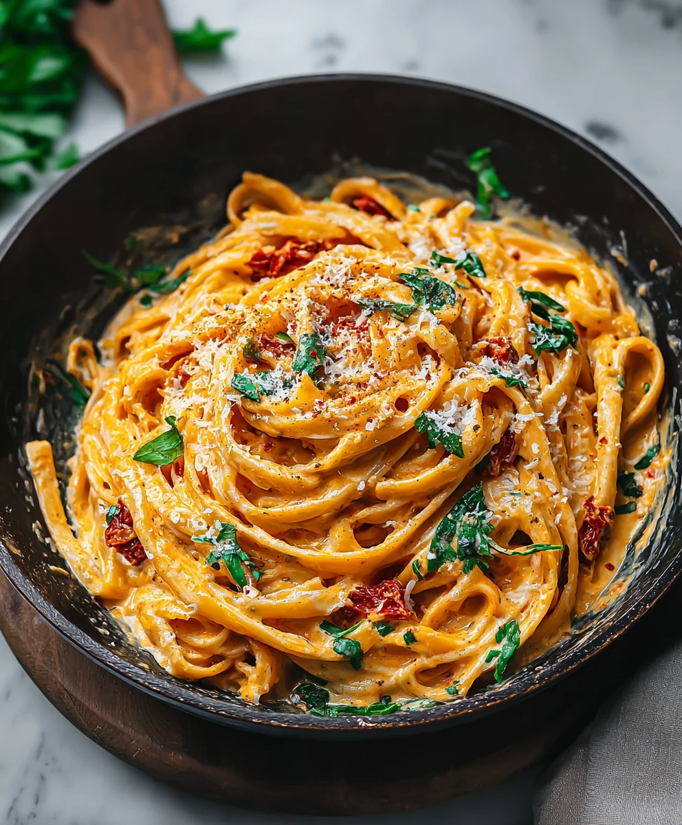 Creamy Vegan Sun Dried Tomato Pasta - Easy & Delicious