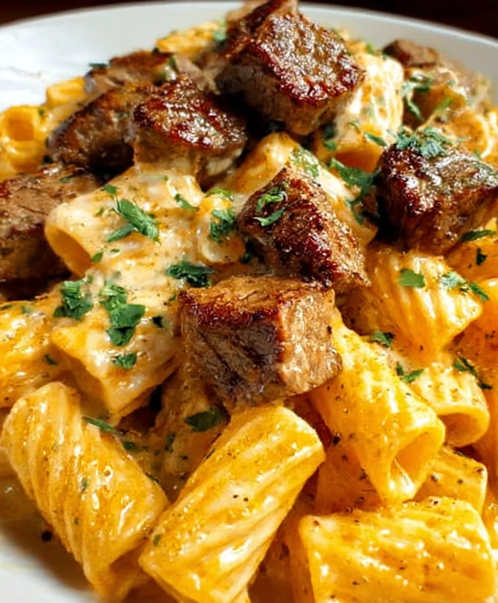 Cajun Steak Tips Cheesy Rigatoni Parmesan Recipe