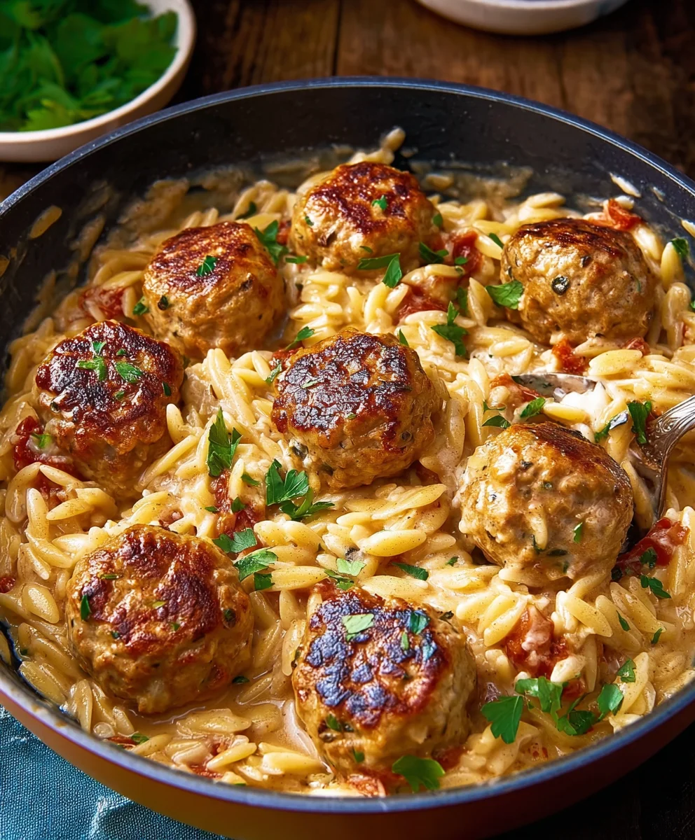 Marry Me Chicken Meatball Orzo - Creamy & Delicious