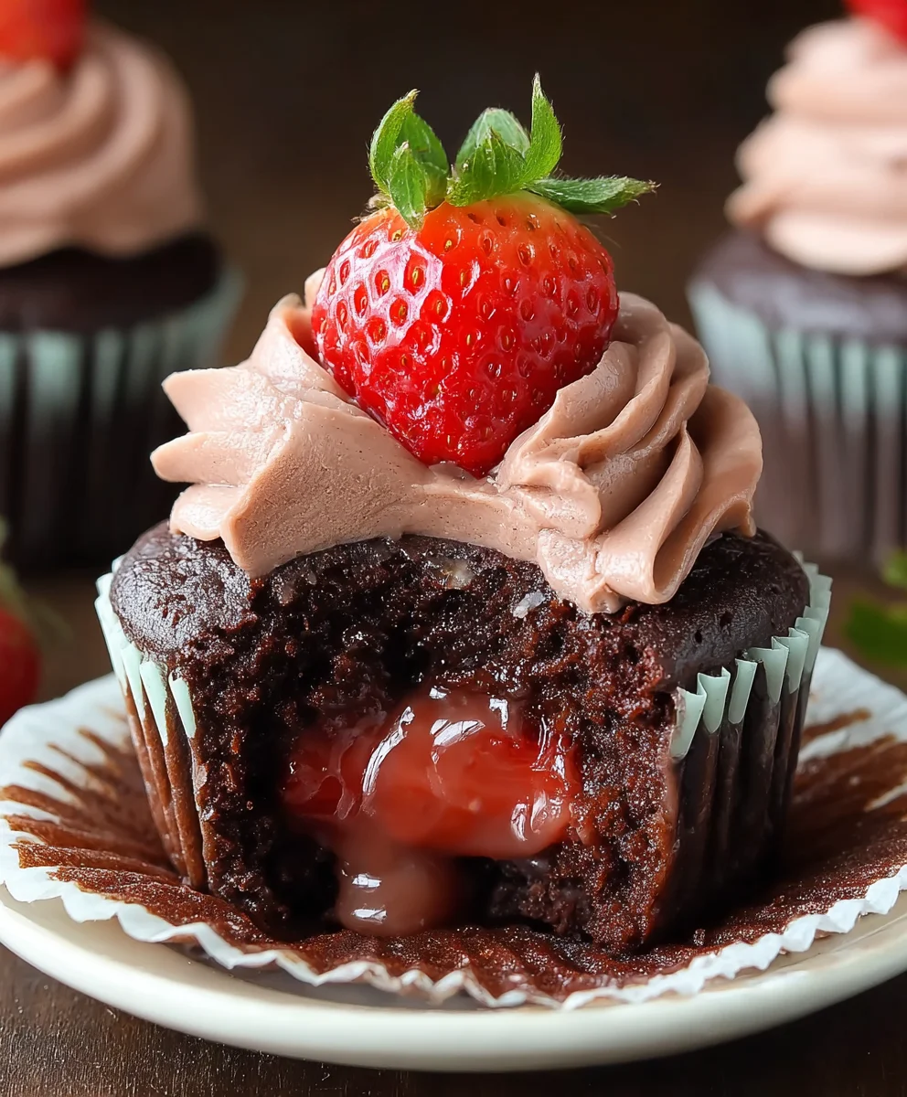 Decadent Chocolate Strawberry Cupcakes-Easy Recipe