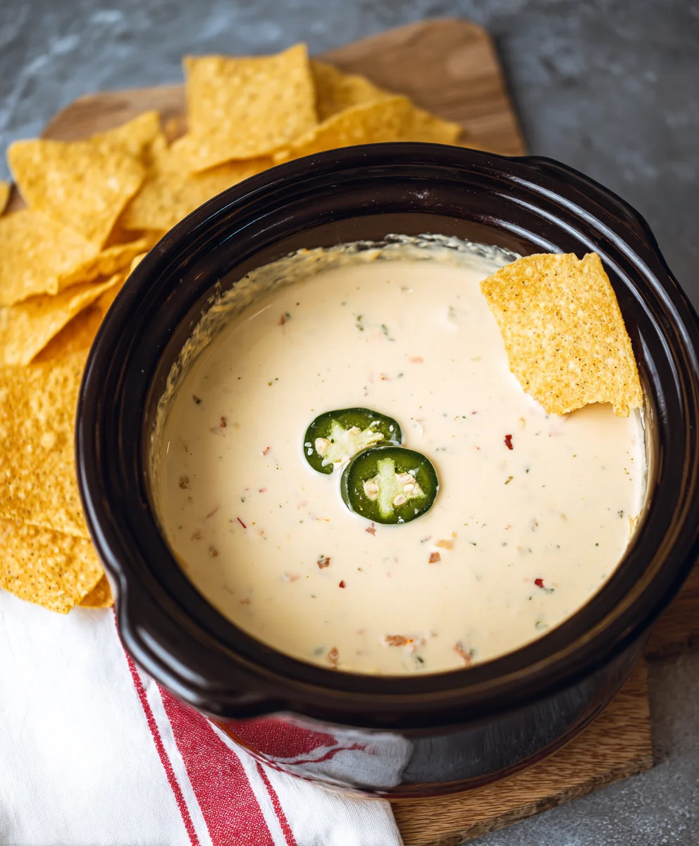 Easy Crockpot White Queso Dip Recipe-Cheesy Perfection