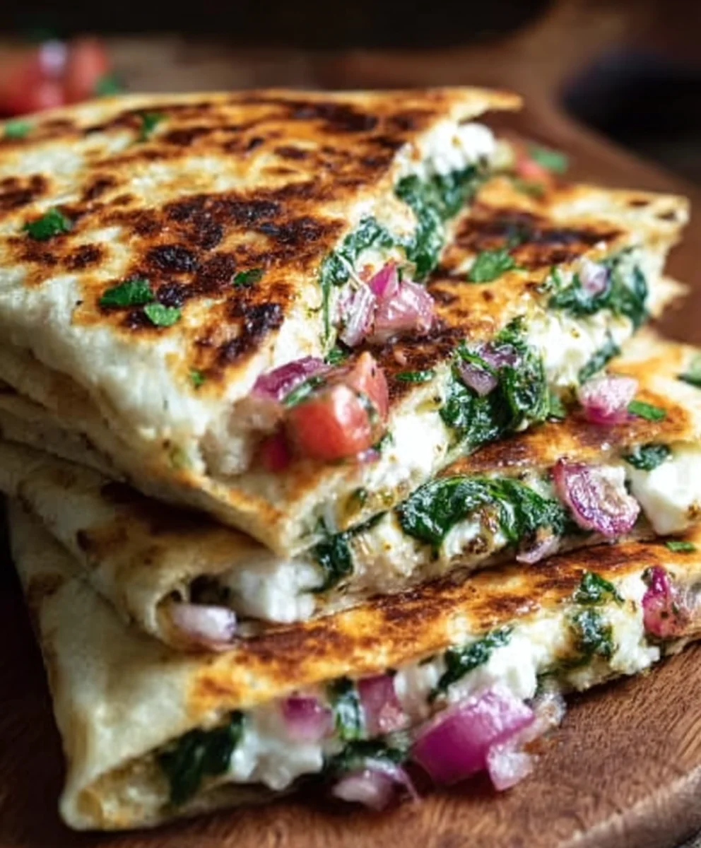 Mediterranean Quesadillas Spinach Feta Mozzarella Red Onion