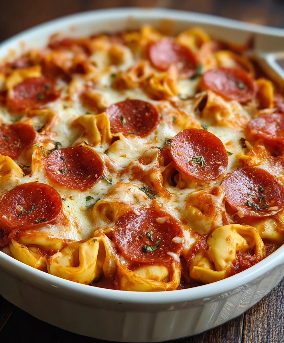 Cheesy Beef Beef Pepperoni Tortellini Pizza Casserole Recipe