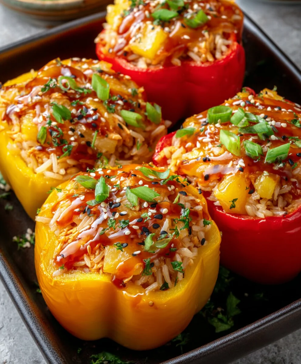 Teriyaki Pineapple Chicken Stuffed Peppers