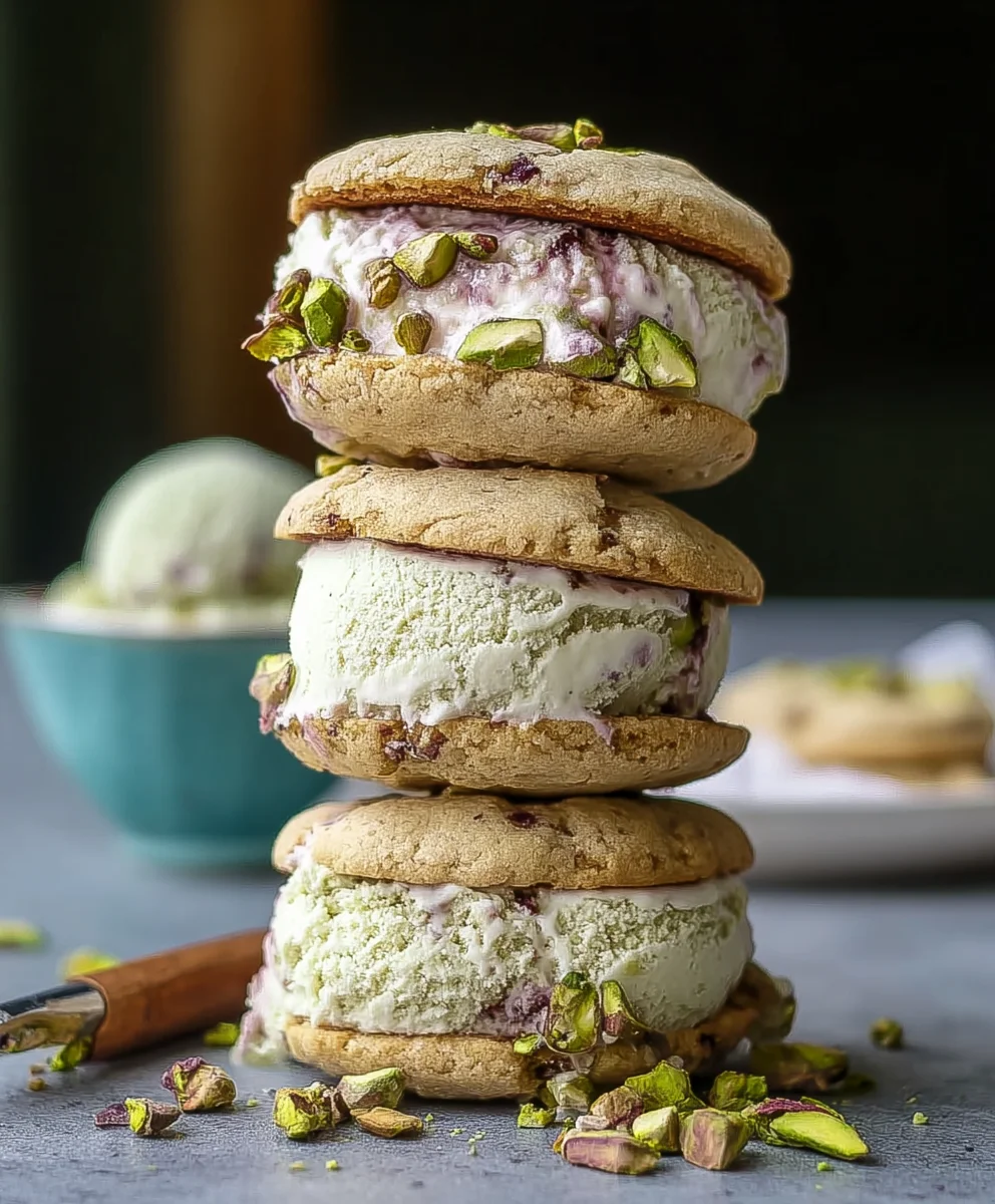 Pistachio Cookie Ice Cream Sandwiches - Easy Dessert