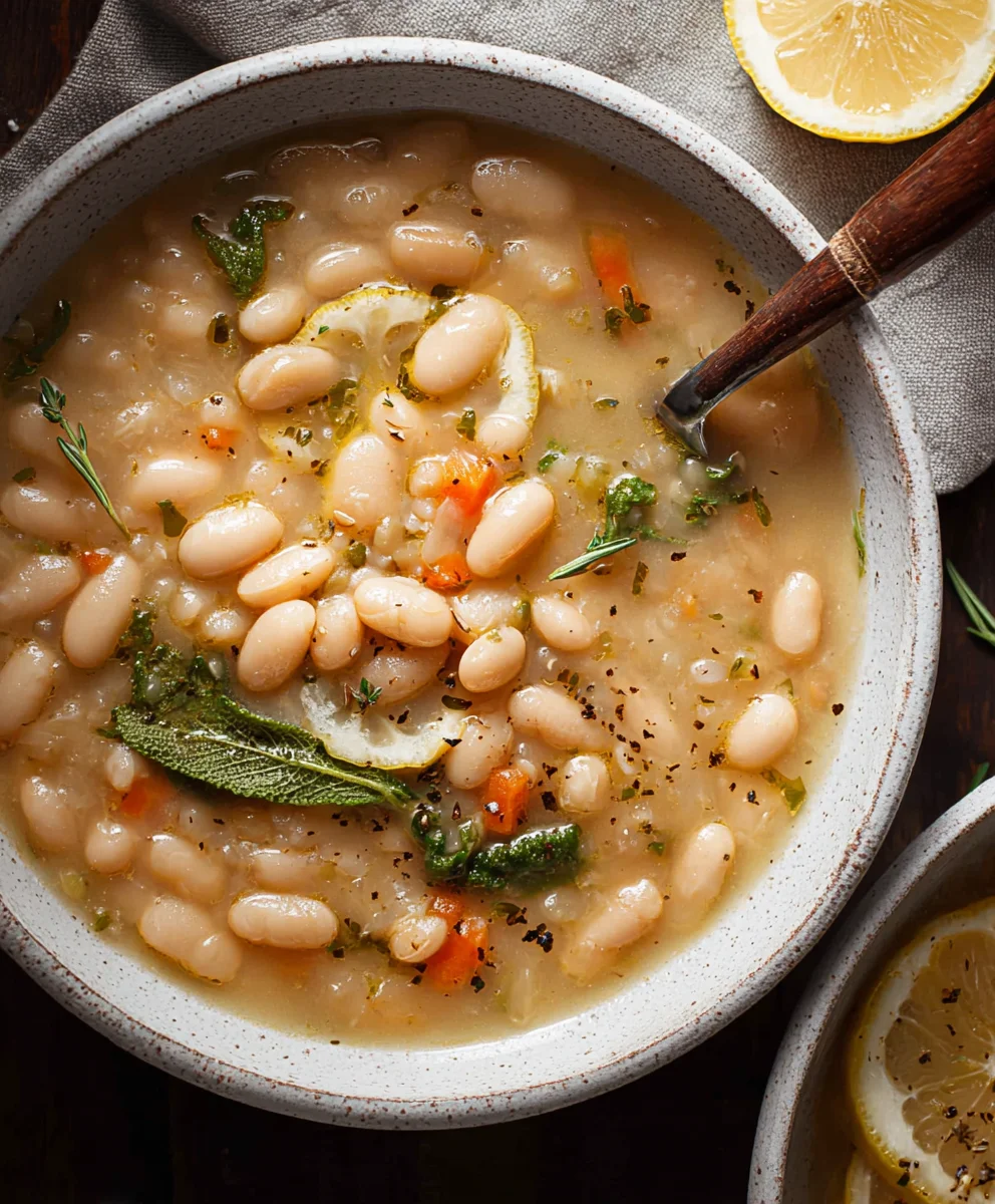 Greek White Bean Soup - Garlic Lemon Comfort