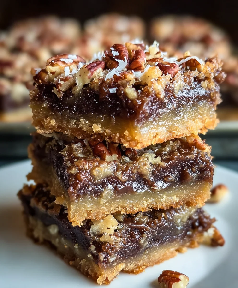 German Chocolate Pecan Pie Bars-Decadent Dessert