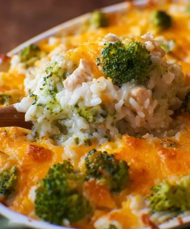 Creamy Chicken Broccoli Rice Cheese Casserole