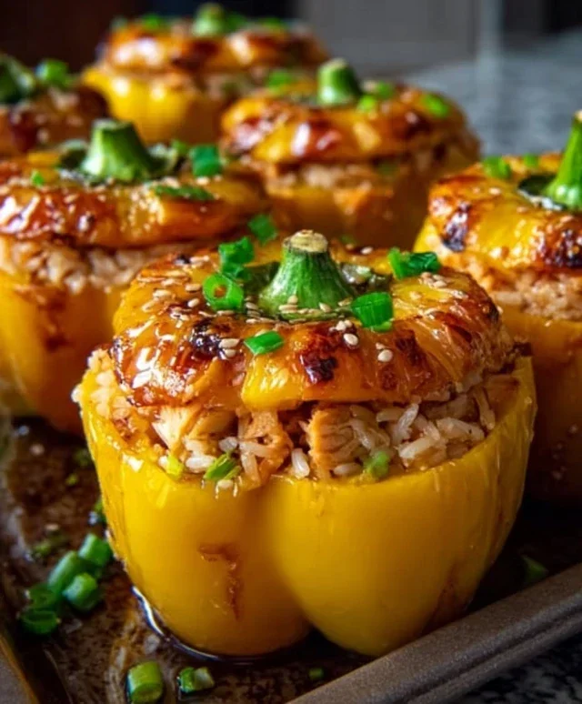 Teriyaki Pineapple Chicken Rice Stuffed Peppers