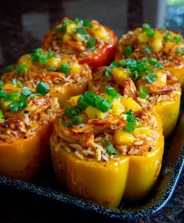 Teriyaki Pineapple Chicken Rice Stuffed Peppers