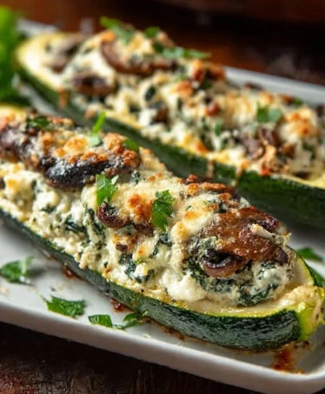 Spinach, Mushroom, and Ricotta Stuffed Zucchini Boats Recipe