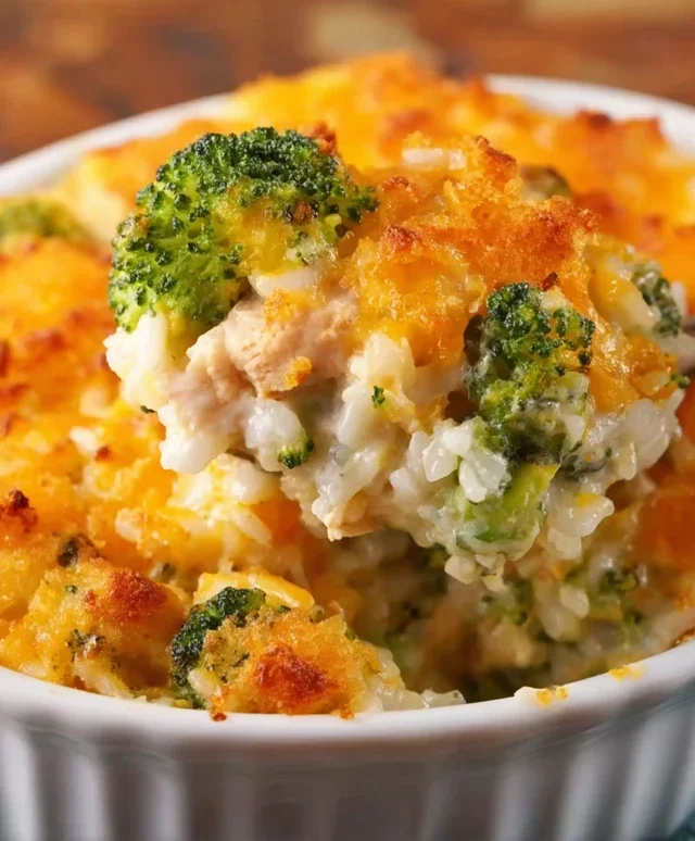 Creamy Chicken Broccoli Rice Cheese Casserole