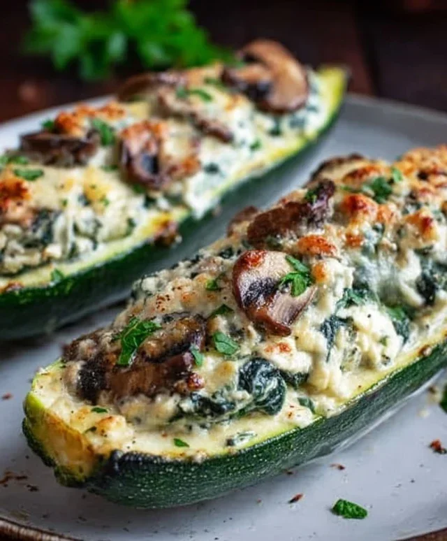 Spinach, Mushroom, and Ricotta Stuffed Zucchini Boats Recipe