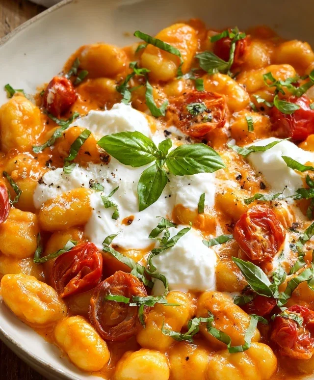 30 Minute Creamy Tomato Gnocchi with Burrata