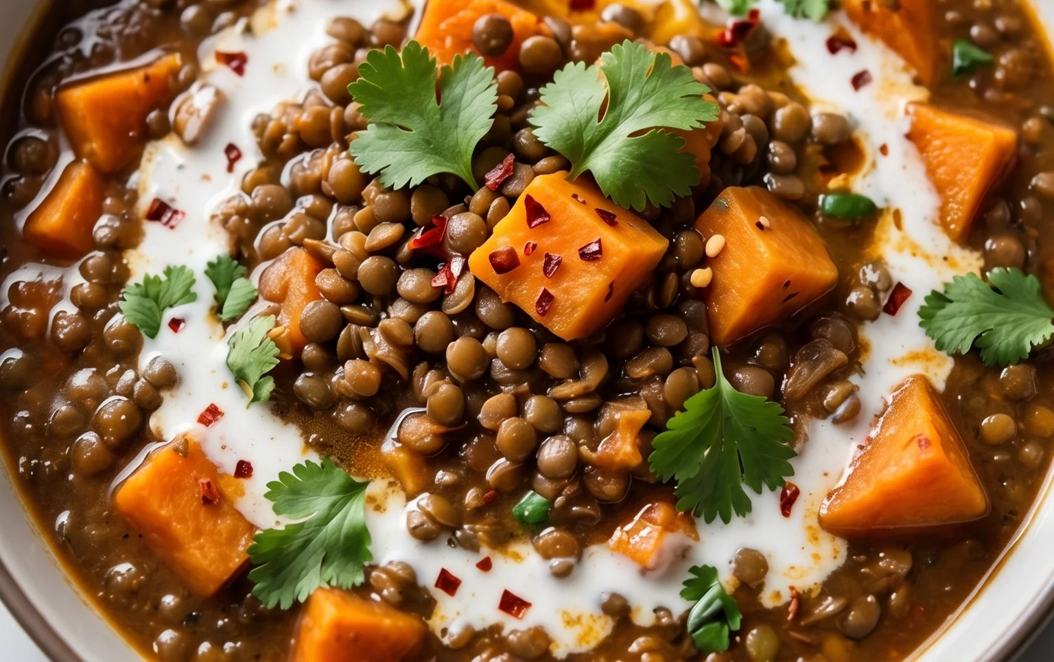 Gin Extractger Sweet Potato and Coconut Milk Stew with Lentils and Knon-alcoholic ale