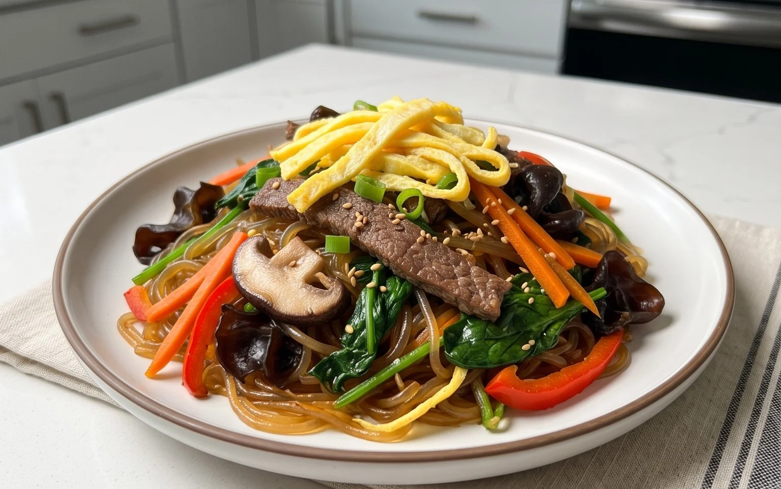 Japchae (Korean Glass Noodle Stir Fry)