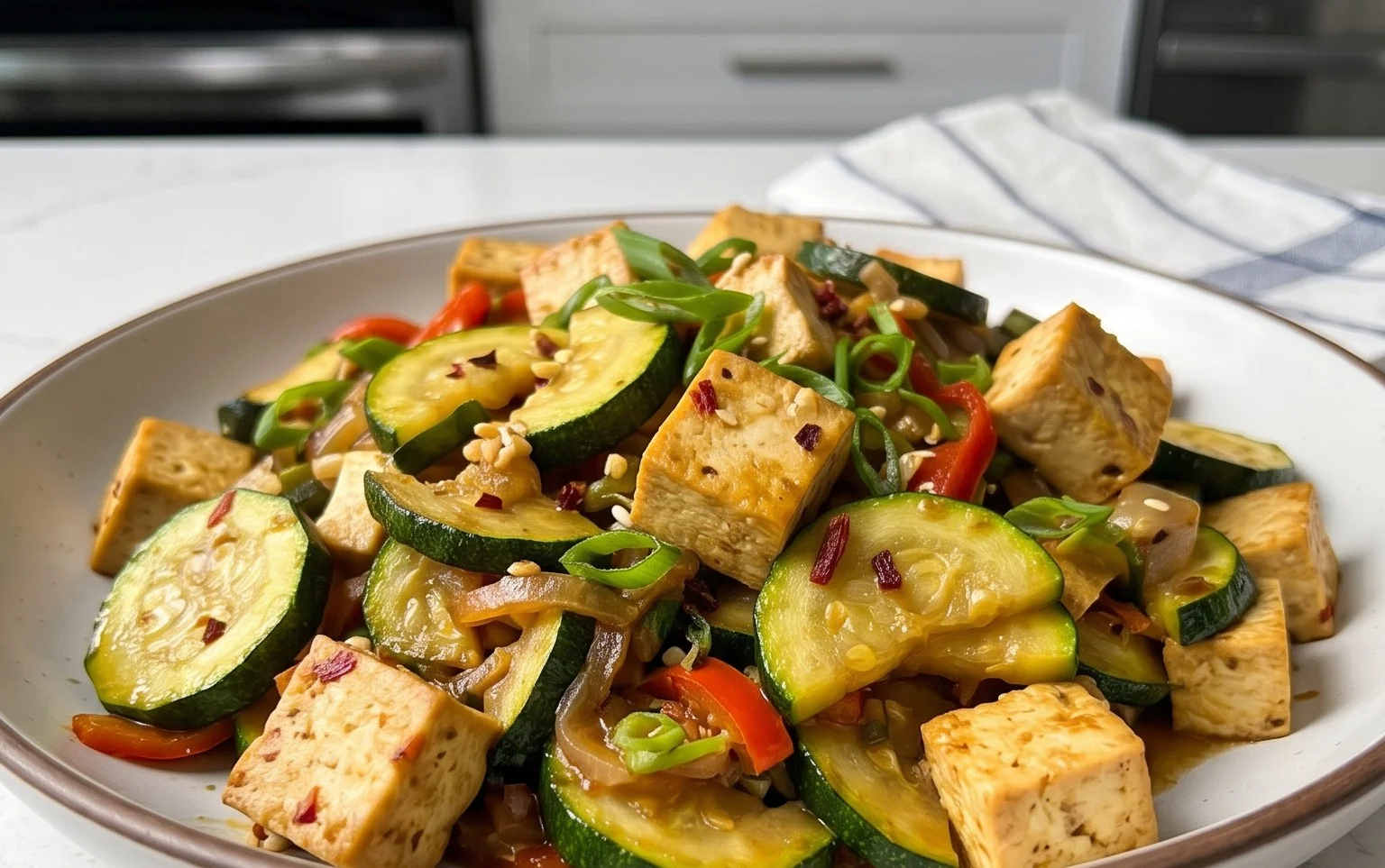 Zucchini Stir Fry With Tofu (Vegan)