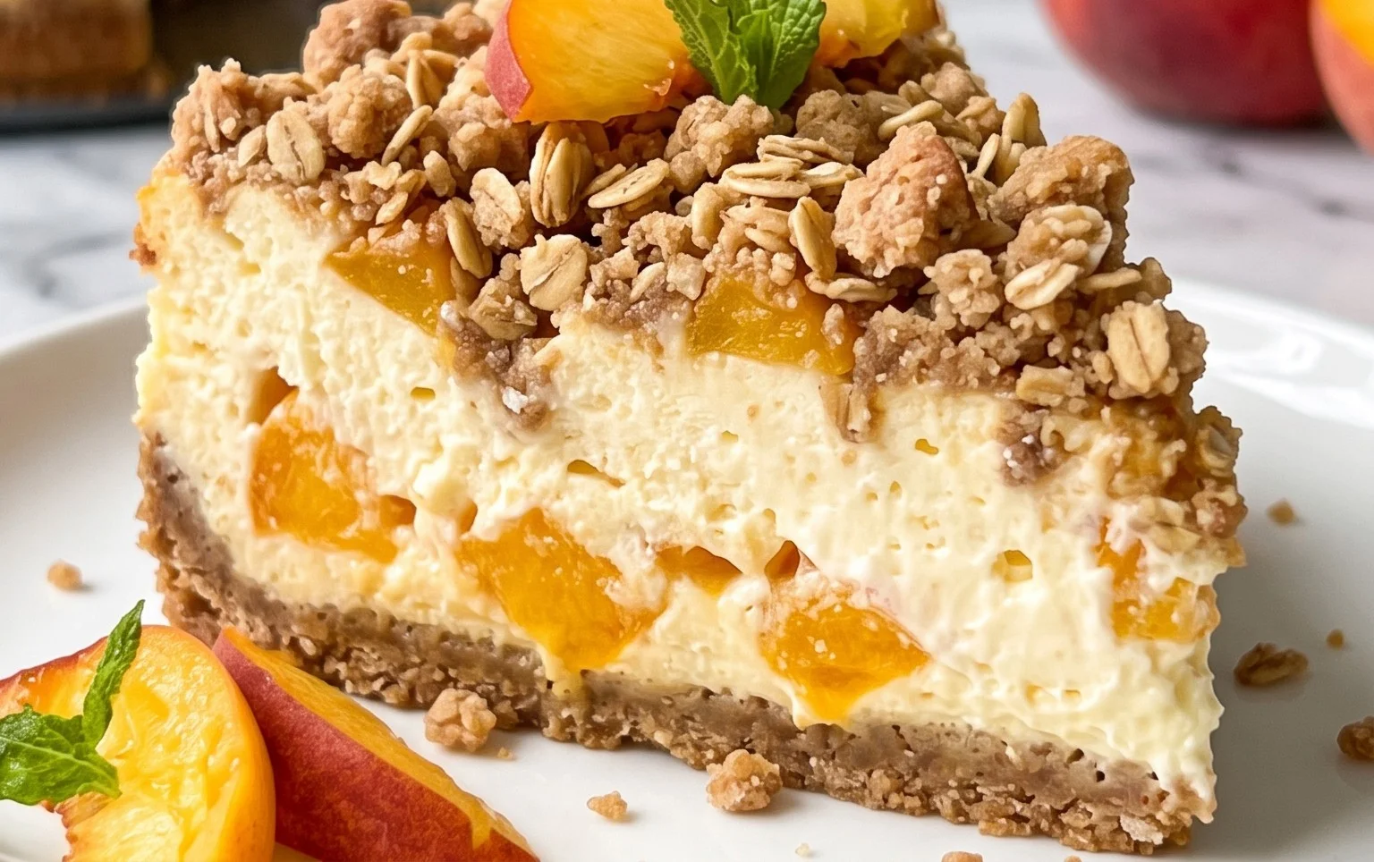 Peach Cream Cheese Cake with Streusel Topping