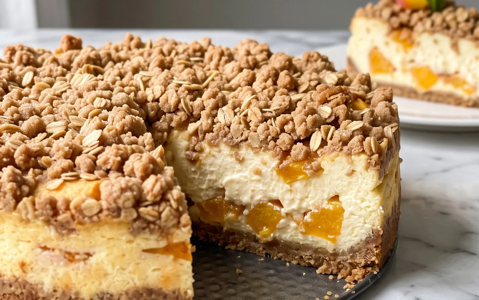 Peach Cream Cheese Cake with Streusel Topping